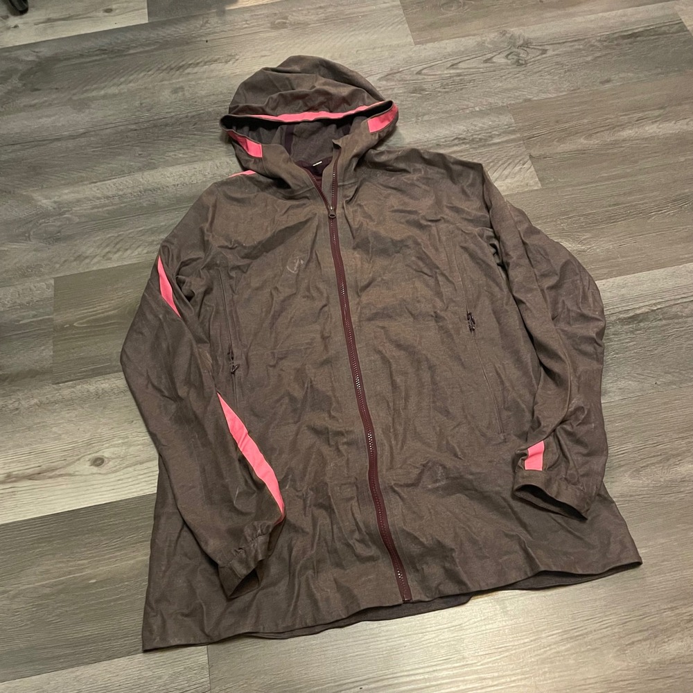 Lululemon Hooded Windbreaker Jacket Brown Pink Stripe Full Zip Women flawed
